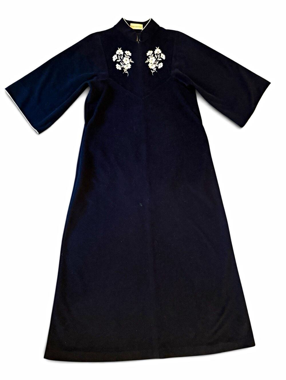 Vintage Vassarette Floral Embroidered Maxi Kimono Style Robe Housecoat Medium